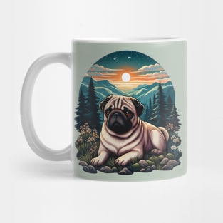 pug dog in the wild during sunset Mug